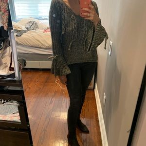 Flare Olive Green V-Neck Winter Trendy Sweater